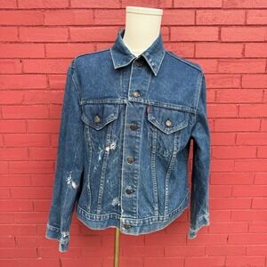Vintage 70s‎ Levis Denim Trucker Jacket Type 3 Mens Size 46 USA Made Distressed